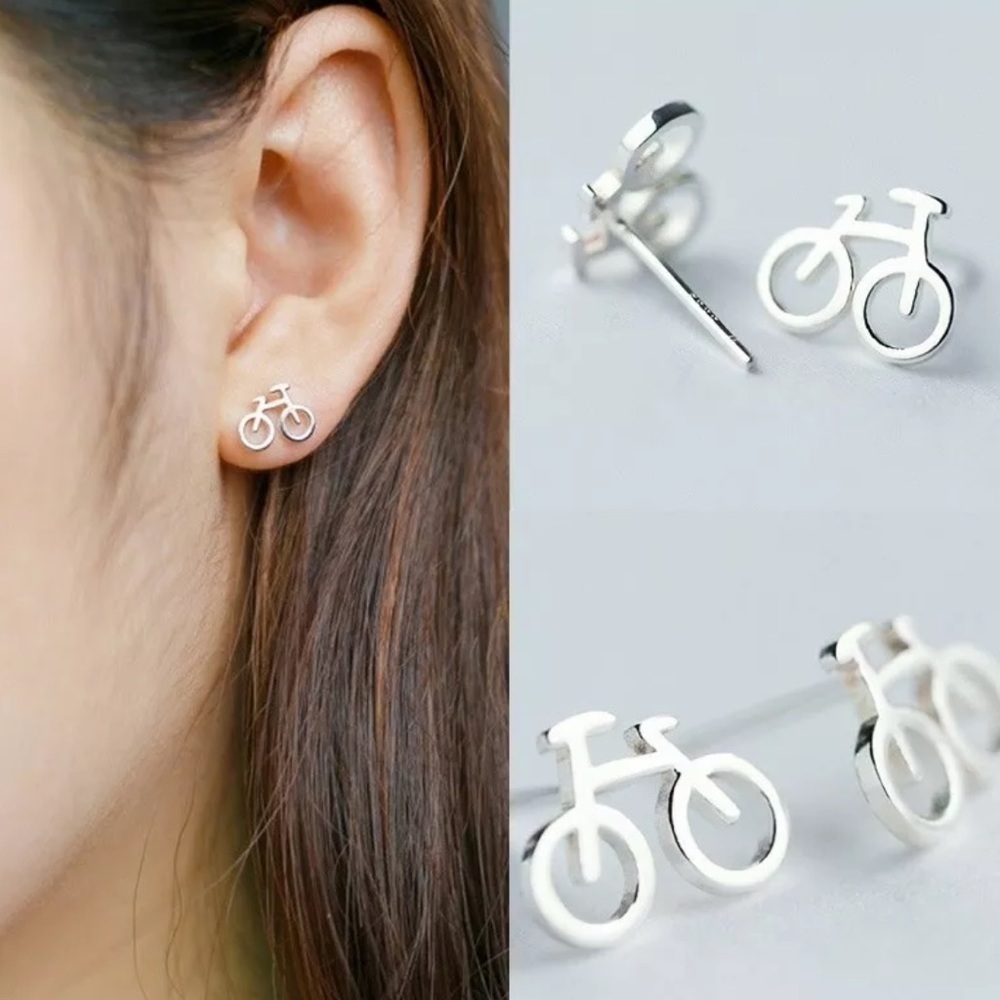 New Mini Silver Little Bike Bicycle Stud Earrings